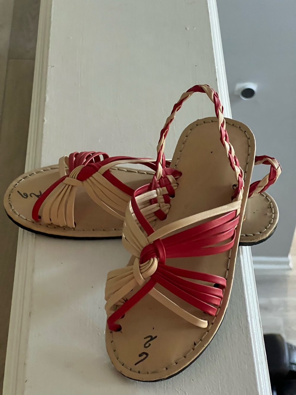 Red & Cream Braided Strap Women’s Sandals